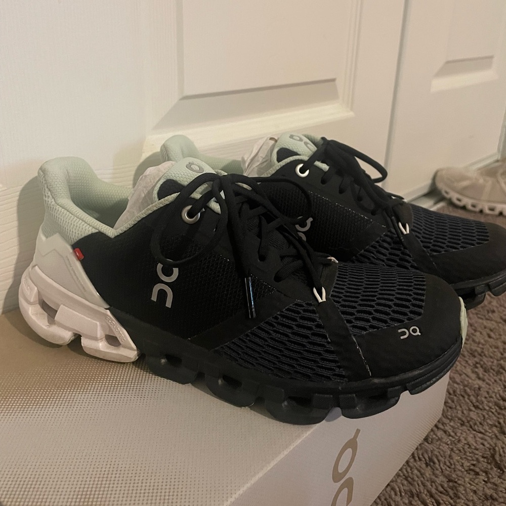 WOMENS ON CLOUD SHOES- on women’s running flyer shoes black and white